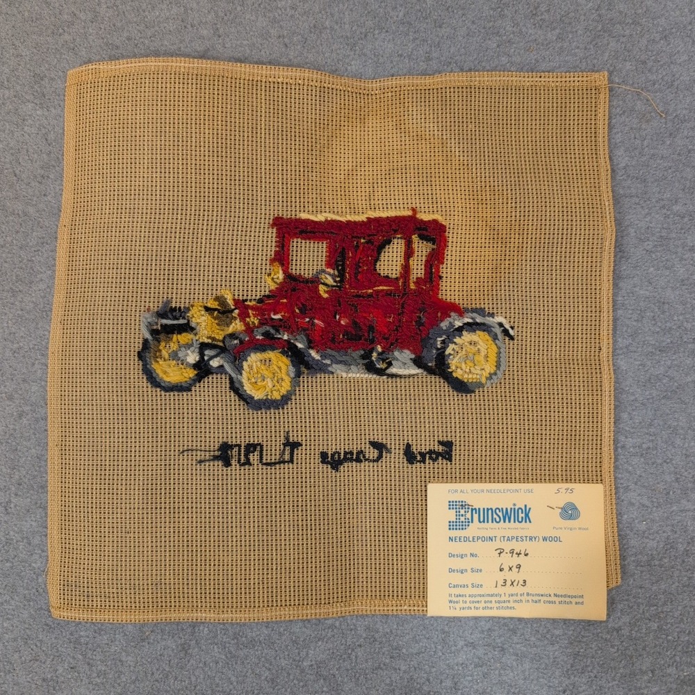 Brunswick Needlepoint 1917 Ford Coupe T Finished Wool Canvas P-946 Handmade - Picture 5 of 6
